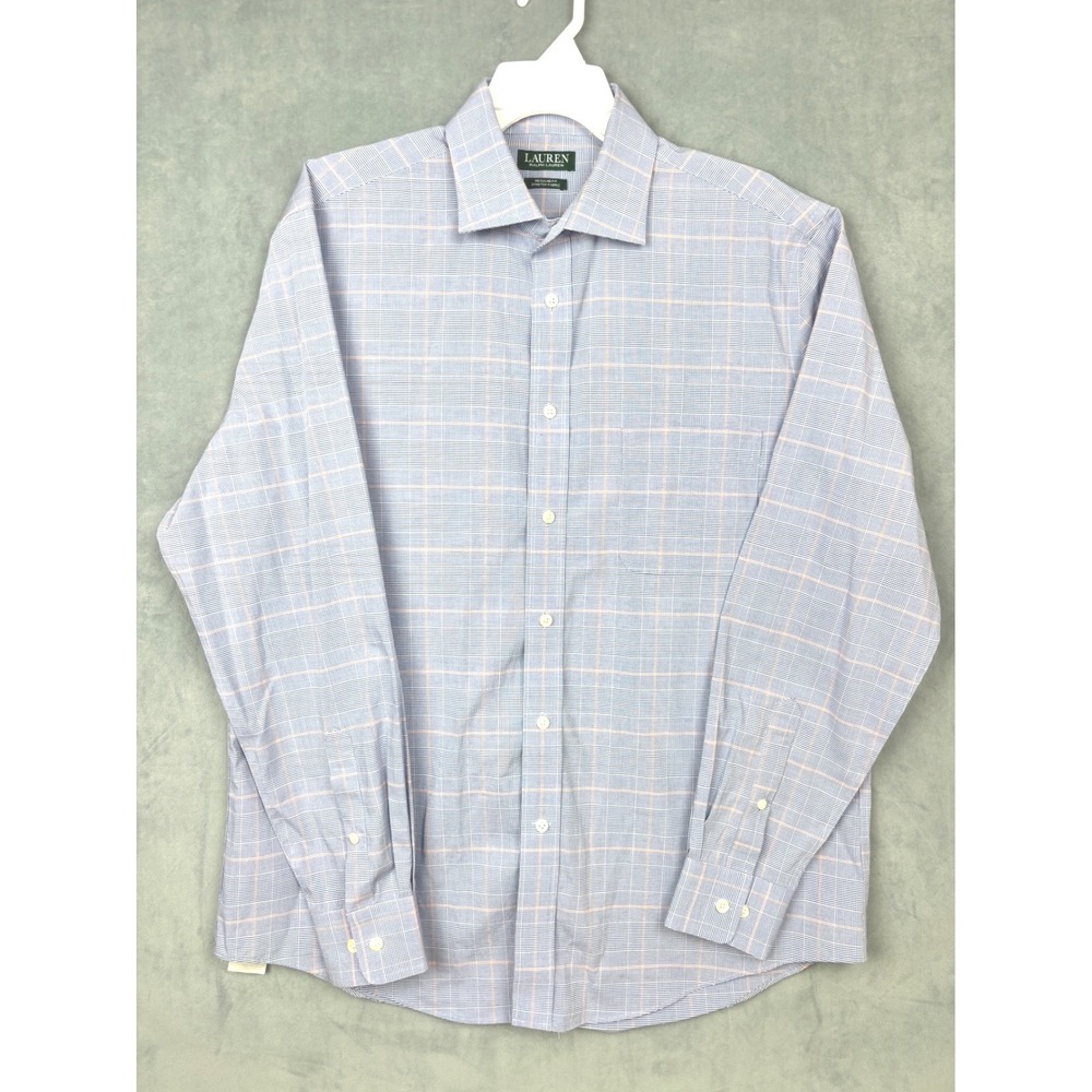 Lauren Ralph Lauren Mens 16.5 34/35 Regular Fit Blue Orange Plaid Dress Shirt